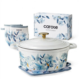 CAROTE 5-Qt Dutch oven with floral pattern delivers even heat for braising