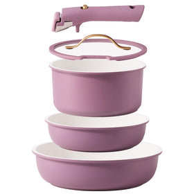 CAROTE 5pc pots and pans set with detachable handles for easy oven to table transfers