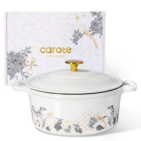 CAROTE 5QT dutch oven with lid in white enamel for even heat distribution.