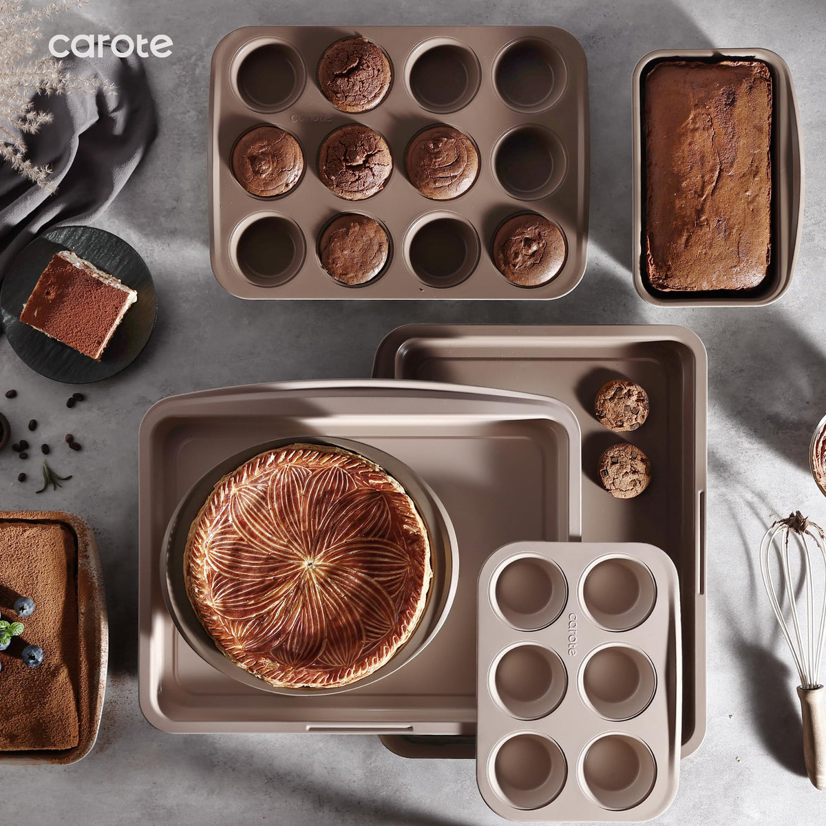 CAROTE 7-piece bakeware 9-inch square pan for brownies and bars with easy release.