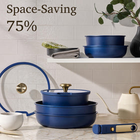 CAROTE 8-inch and 10-inch fry pans with silicone lids for easy monitoring.