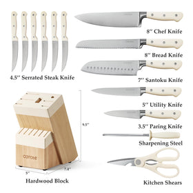 CAROTE 8-inch chef knife blade ready for chopping herbs and proteins.
