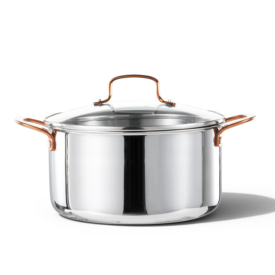 CAROTE 8 Qt tri-ply stockpot with lid for even boiling and monitoring.