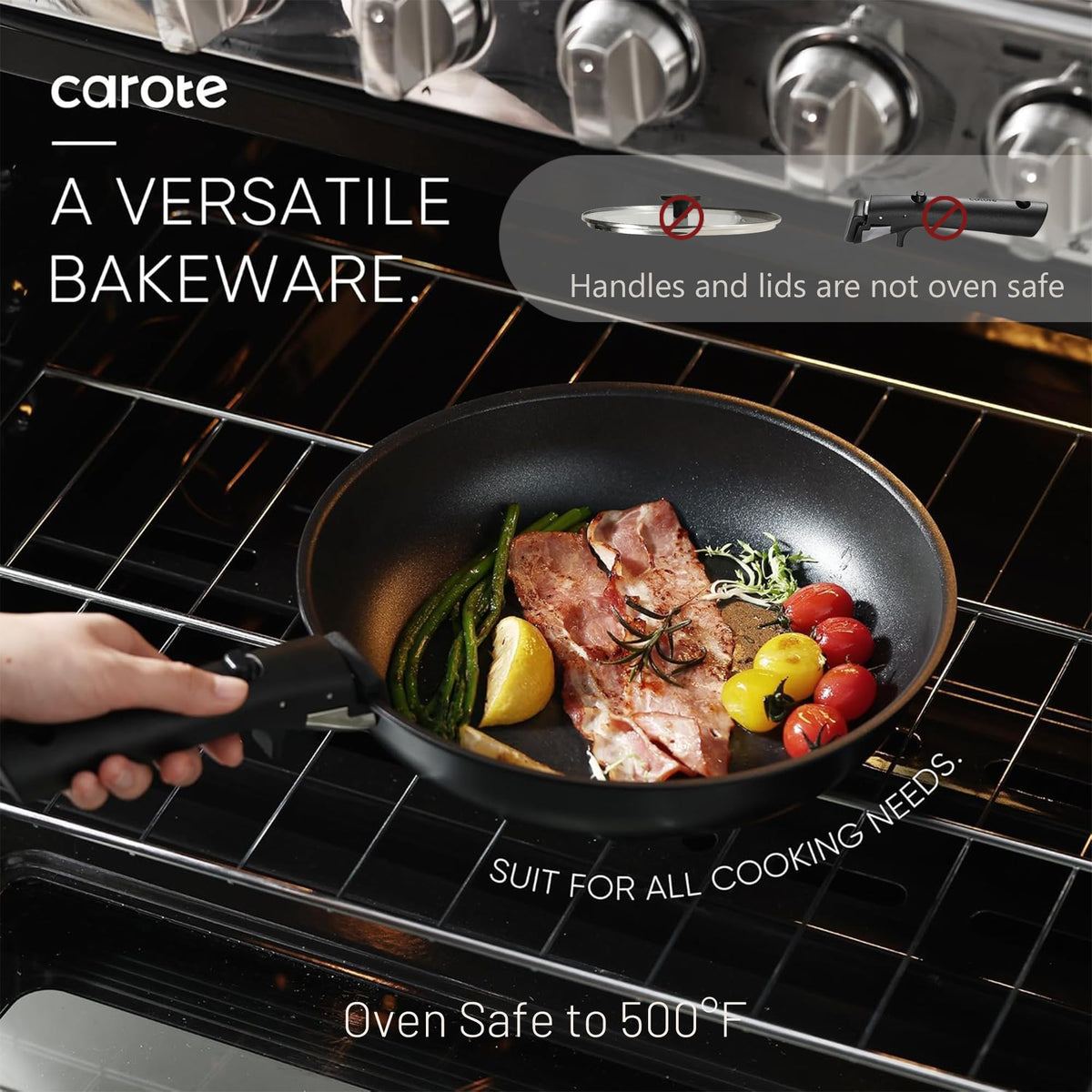 CAROTE 8in frying pan nonstick delivers easy release on stovetop.