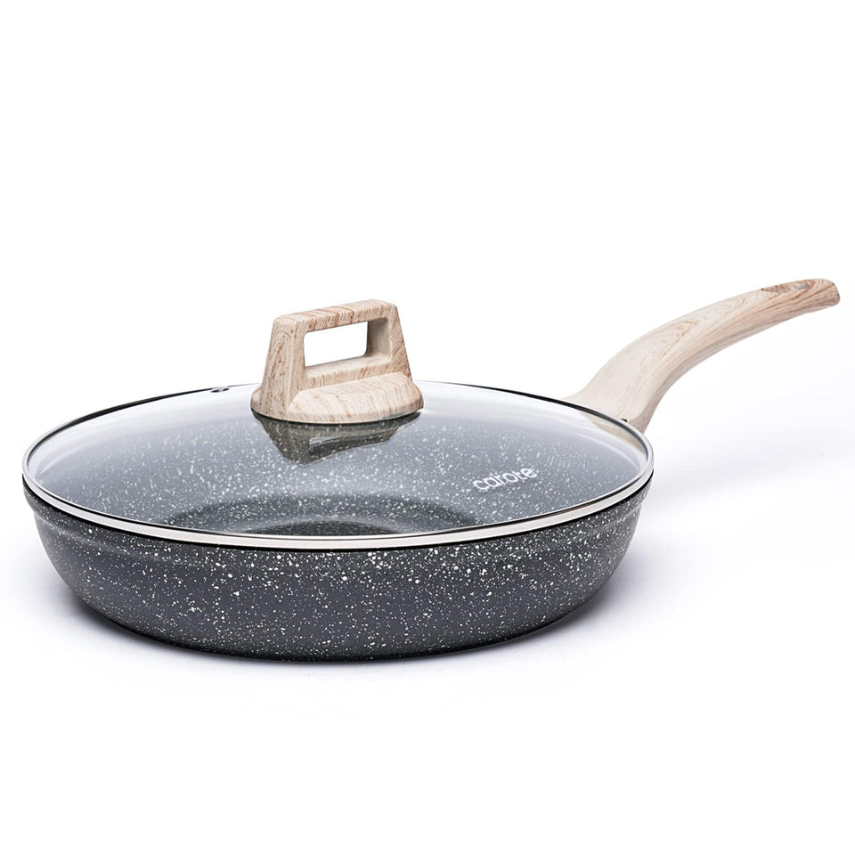 CAROTE 8-inch nonstick frying pan with granite surface for easy food release.