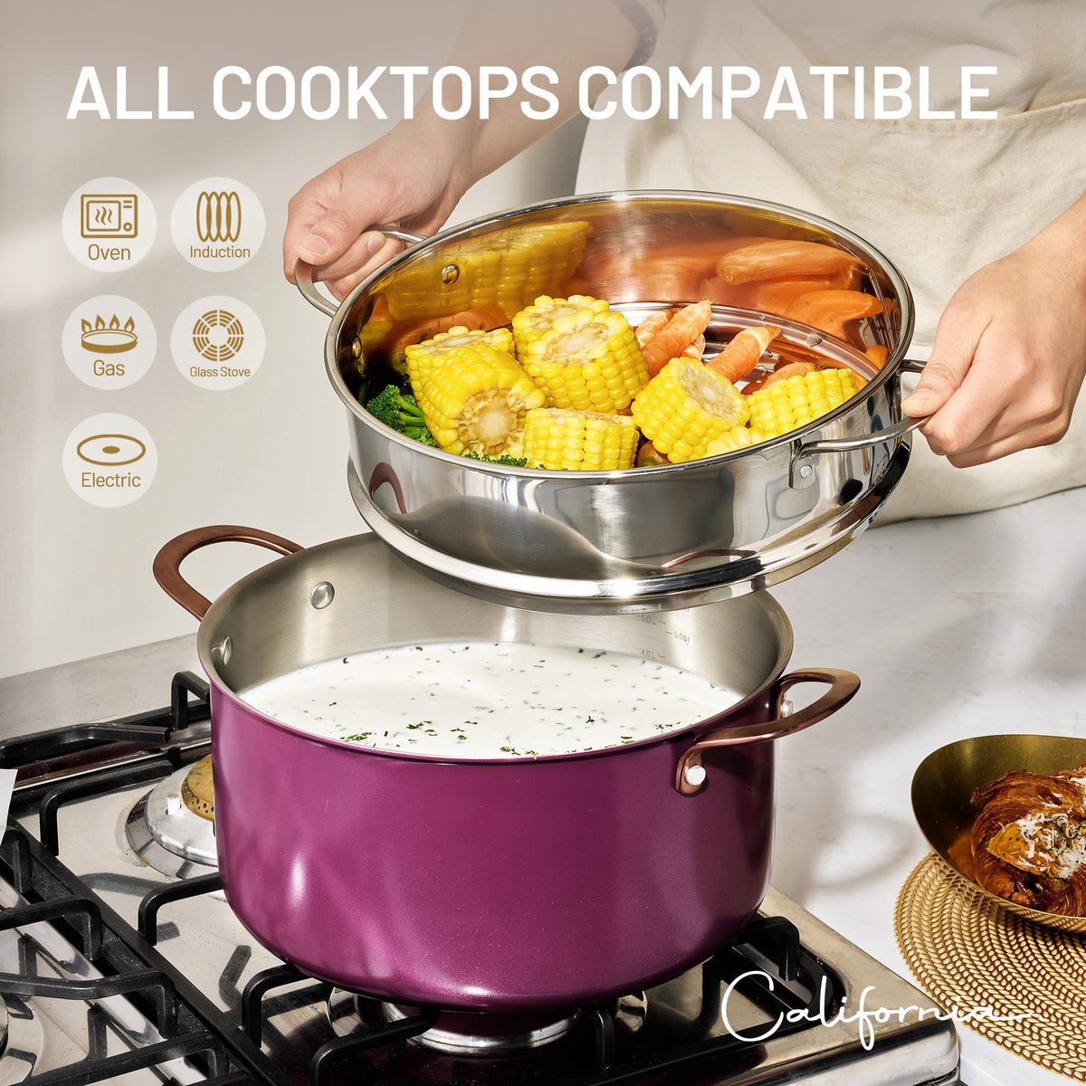 CAROTE 8QT stockpot outer ceramic layer resists stains.