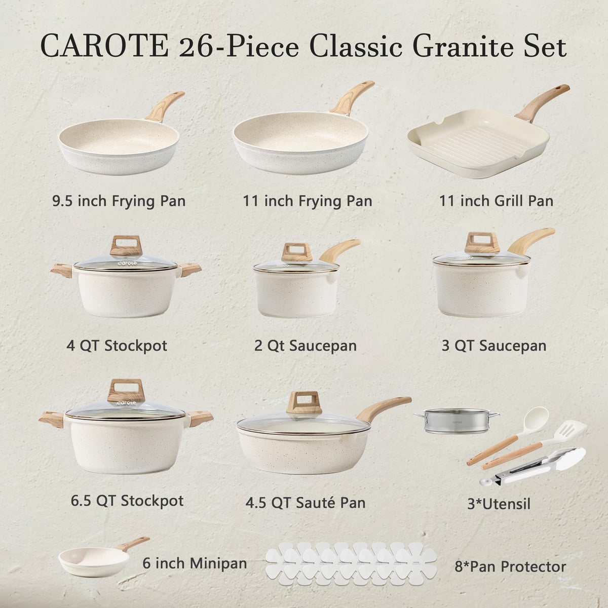 CAROTE 9.5-inch fry pan with durable nonstick coating for quick searing