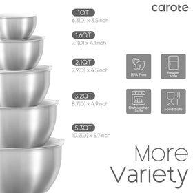 CAROTE airtight lids fit bowls, keeping ingredients fresh and ready.