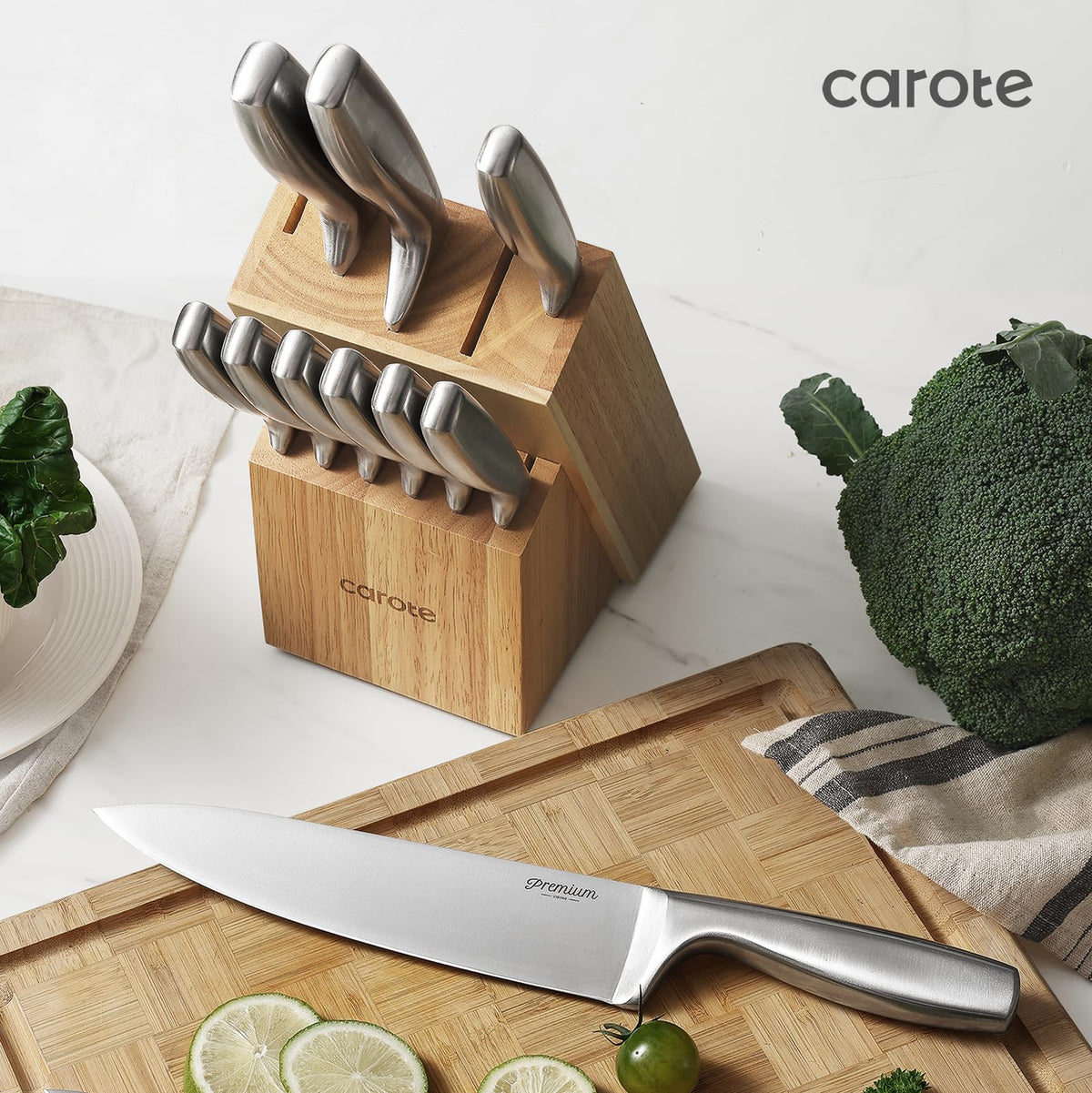 CAROTE all-stainless steel knife set with sleek rust-resistant finish