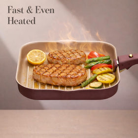 CAROTE pan compatible with gas, induction, electric, and ceramic cooktops.