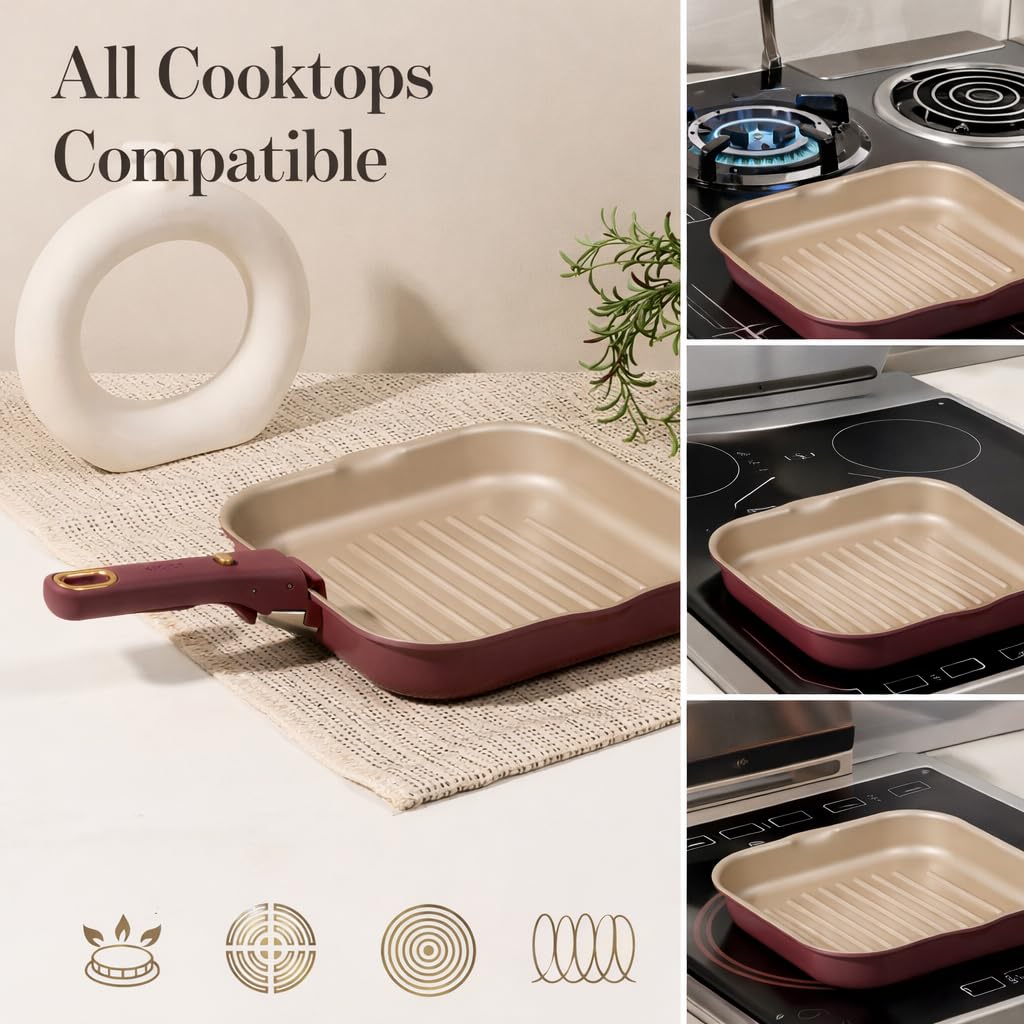 CAROTE burgundy finish adds style to the stovetop.