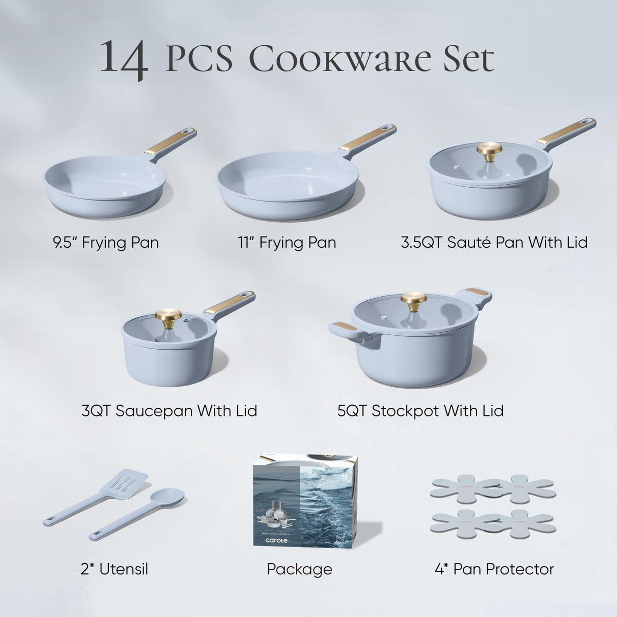 CAROTE pastel blue 11-inch fry pan for versatile searing and sautéing