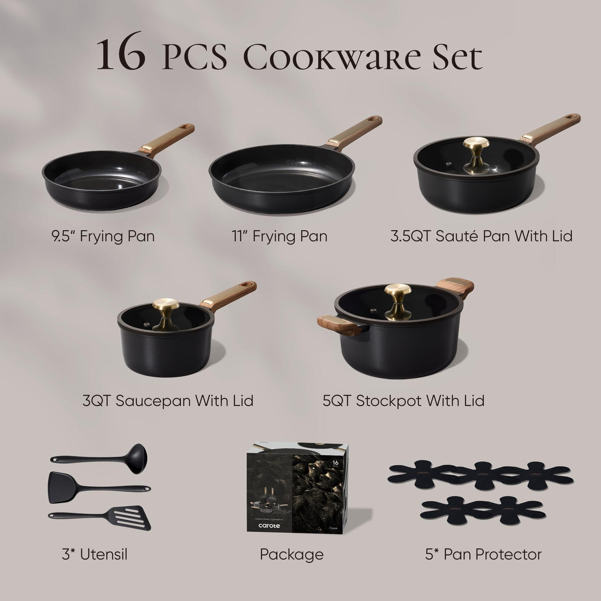 CAROTE ceramic cookware set with 11 inch fry pan for versatile everyday meals.
