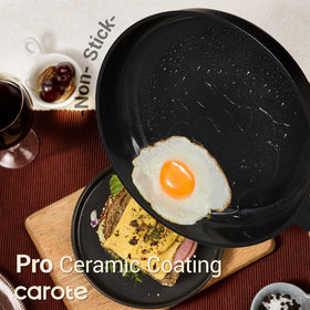 CAROTE ceramic cookware set with 3qt saucepan and lid for sauces and soups.