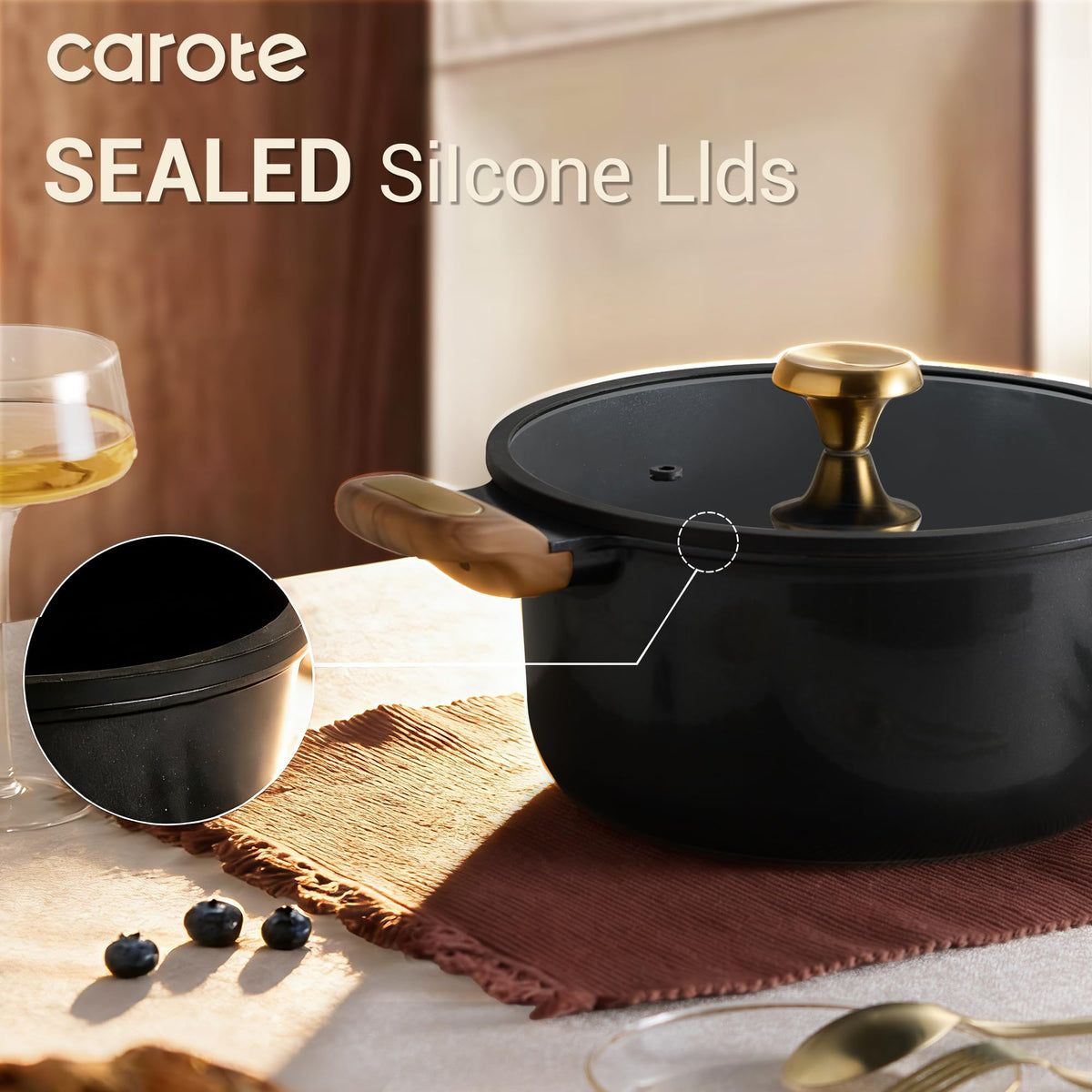 CAROTE ceramic cookware set with 5qt stock pot and lid for hearty meals.