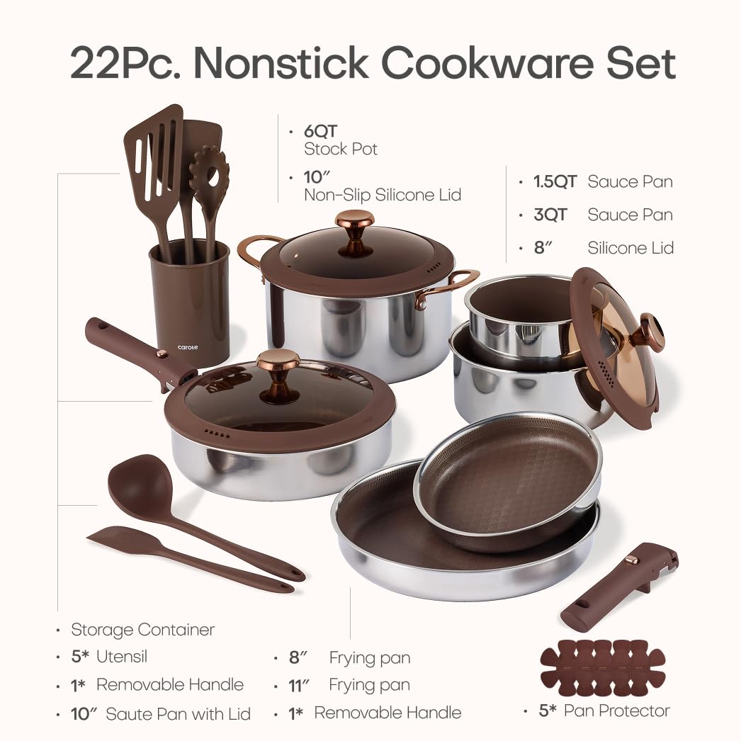 Carote ceramic hybrid nonstick interior delivers effortless food release and quick cleanup.