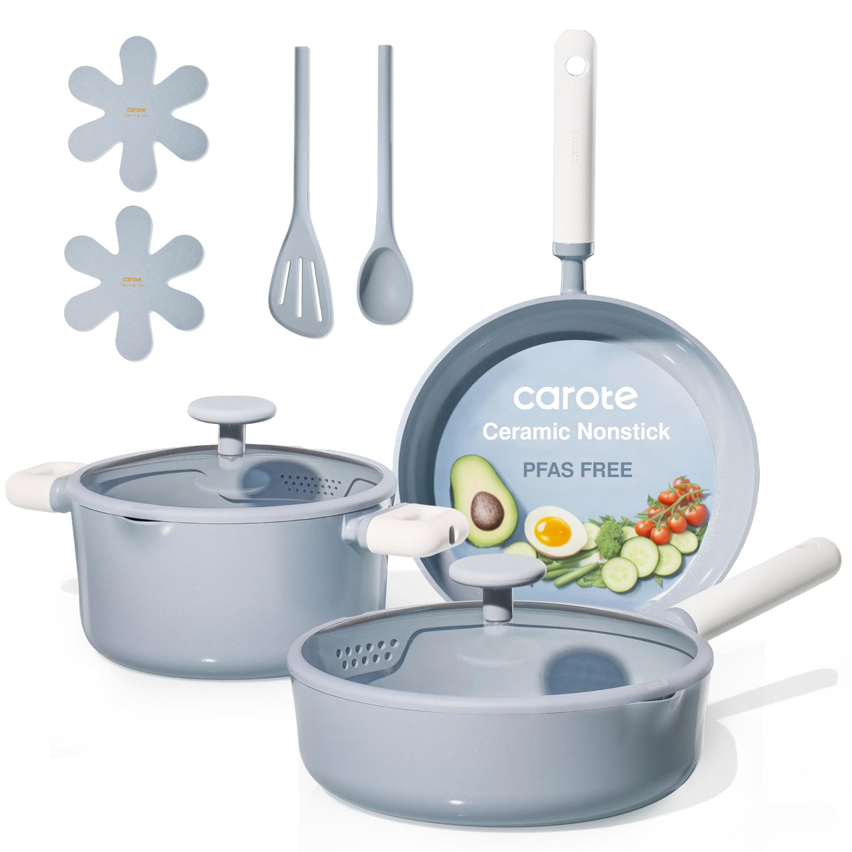 CAROTE ceramic nonstick 10-inch fry pan for easy food release with minimal oil.
