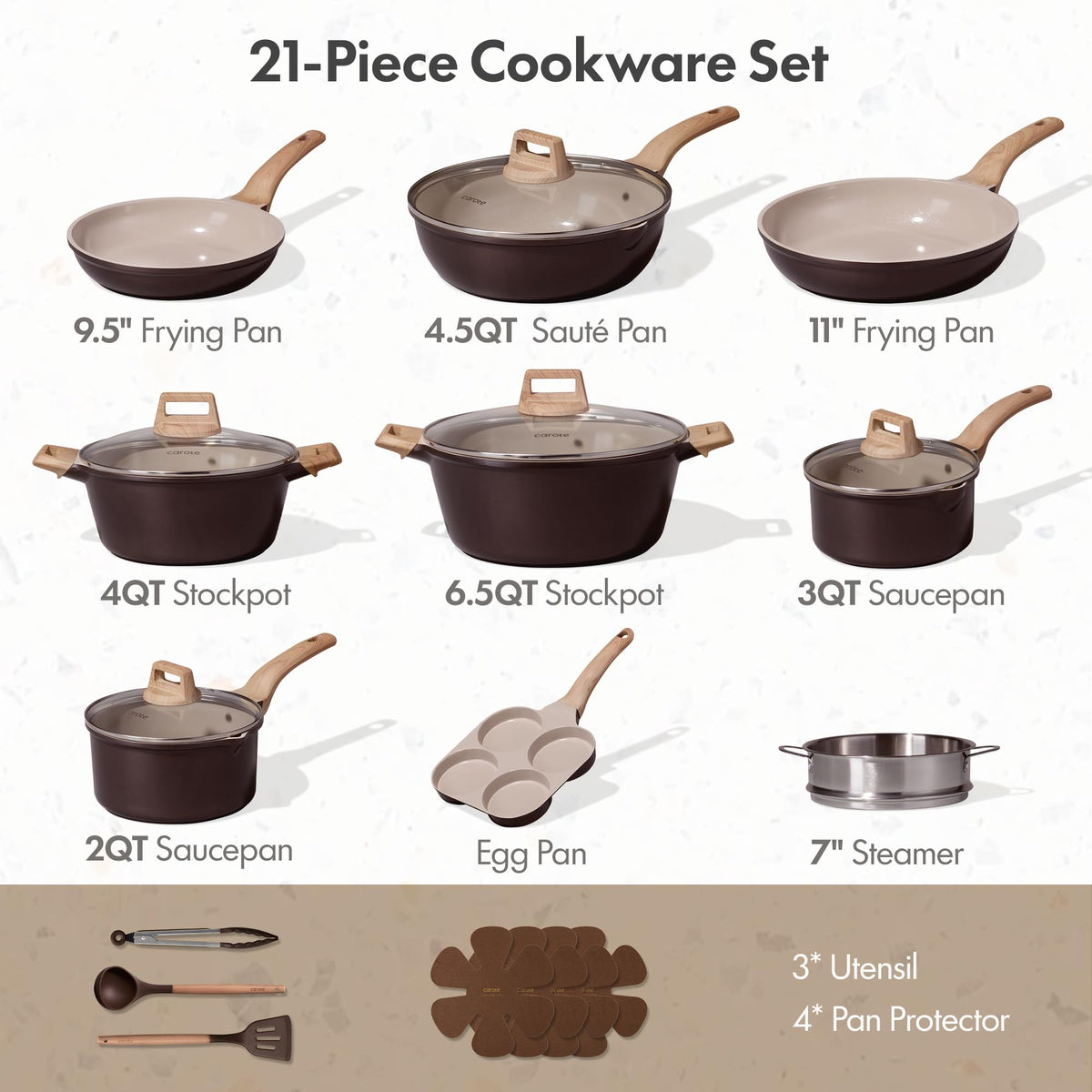 CAROTE ceramic nonstick coating enables easy release and quick cleanup