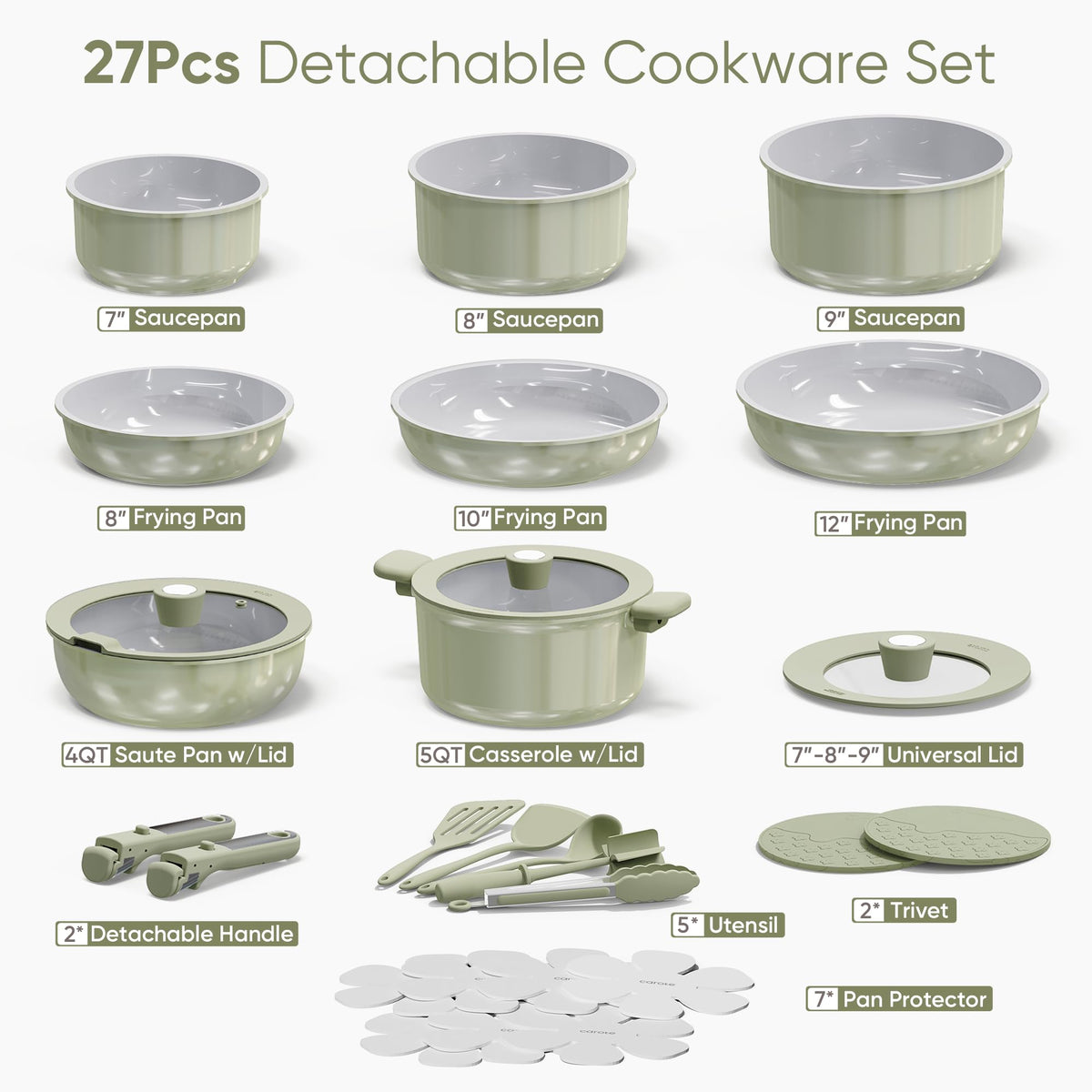 CAROTE ceramic pots and pans interior view emphasizes oil-free cooking with nonstick surface