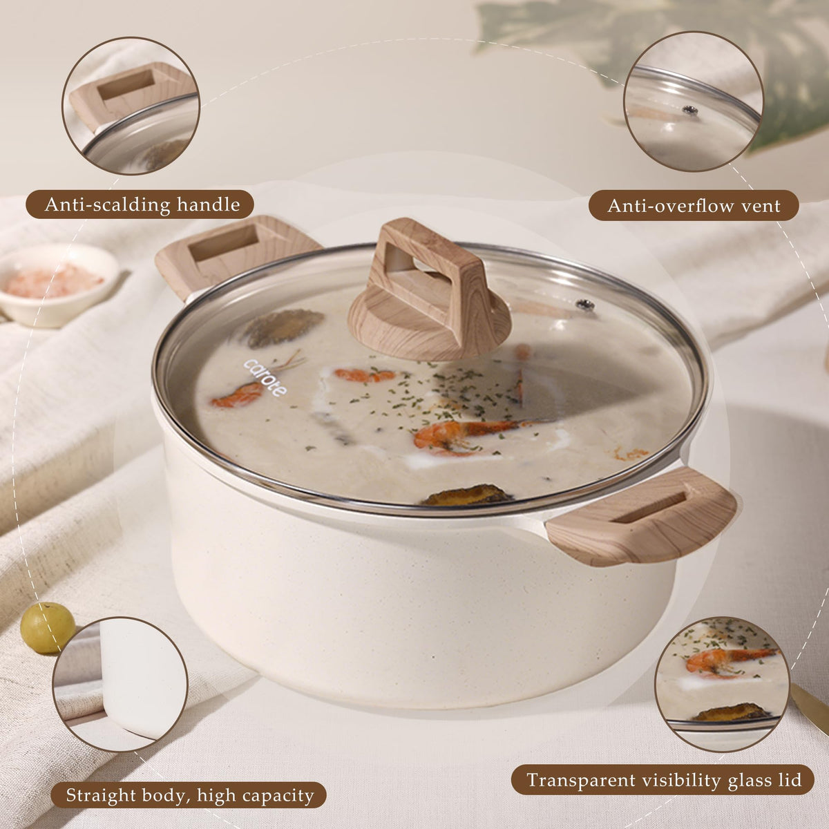 CAROTE cleaning scene – quick wipe cleans the nonstick finish.