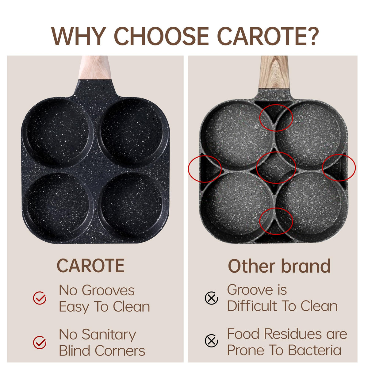 CAROTE compact egg pan on stovetop, convenient breakfast helper.