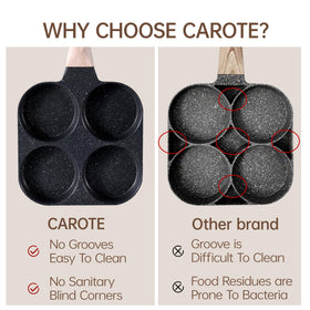 CAROTE compact egg pan on stovetop, convenient breakfast helper.