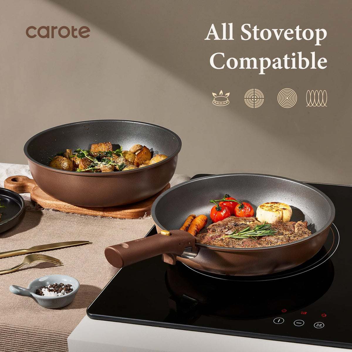 CAROTE complete accessory kit including lids and utensils for versatile meals.