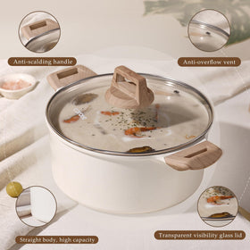 CAROTE complete cookware set includes pans, stockpot, steamer, and spatula.