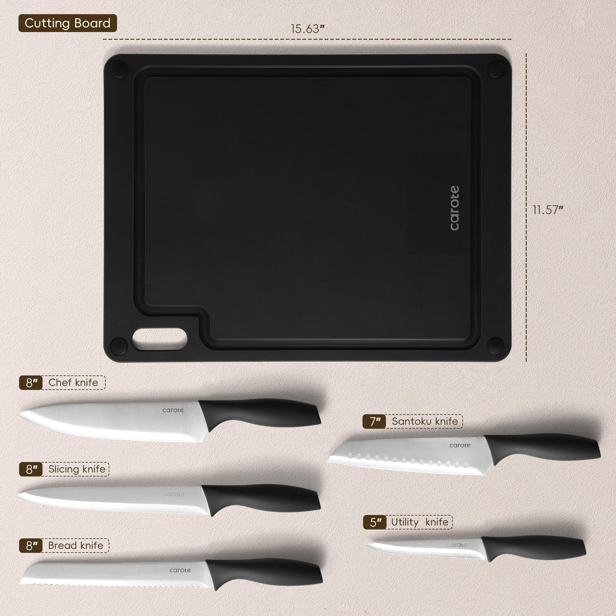 CAROTE cutting board with non-slip feet ensures stable, safe chopping.
