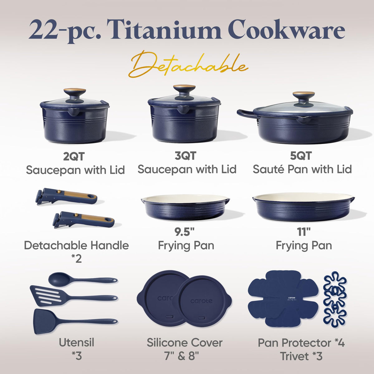 CAROTE detachable-handle cookware shows easy stovetop-to-oven transition.