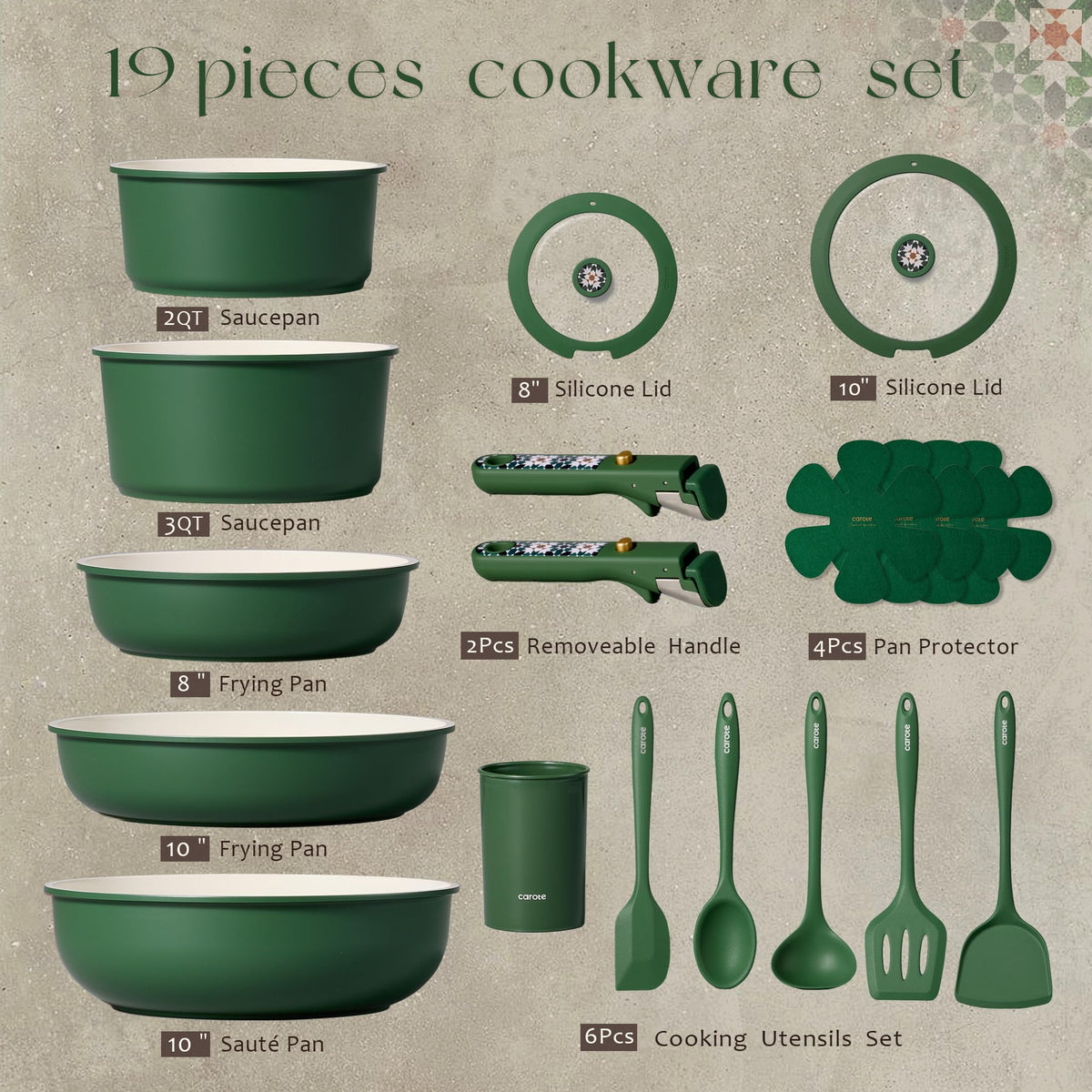 CAROTE detachable-handle pots and pans for compact storage.