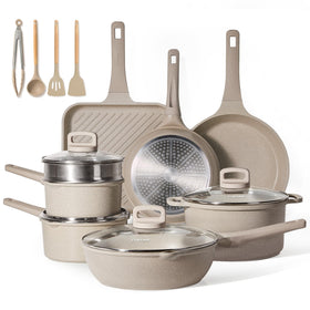 CAROTE detachable-handle pots enable compact storage and easy stacking.