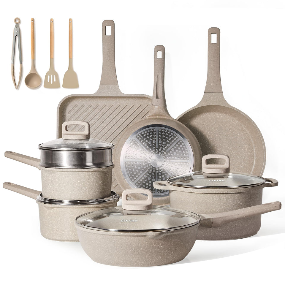 CAROTE detachable-handle pots enable compact storage and easy stacking.