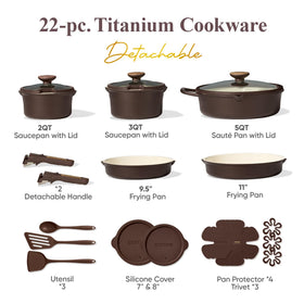 CAROTE detachable-handle pots demonstrate secure grip and easy stove-to-oven transfers.
