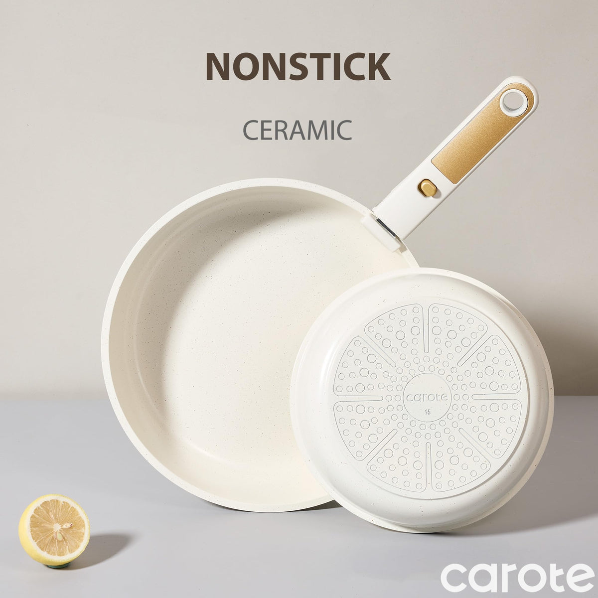 Carote detachable-handle enables secure transitions between stove and oven.