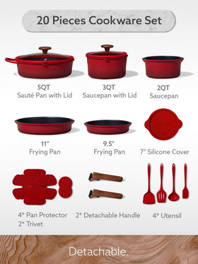 CAROTE detachable-handle design for space-saving storage and oven-to-table flexibility