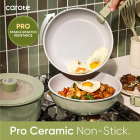 CAROTE detachable handles in use illustrate space-saving and oven-to-table versatility