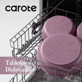 CAROTE detachable handles shown with cookware for secure storage