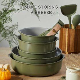 CAROTE detachable handles enable stackable design for compact RV storage.