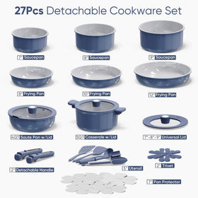 CAROTE detachable handles demonstrate space-saving design for compact storage.
