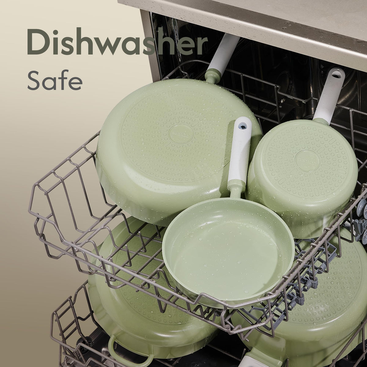 CAROTE dishwasher-safe cookware shown after kitchen cleanup.