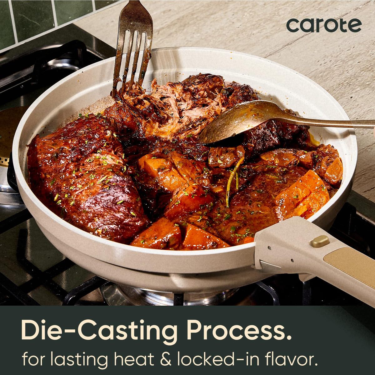 CAROTE dishwasher-safe cookware simplifies cleanup after meals.