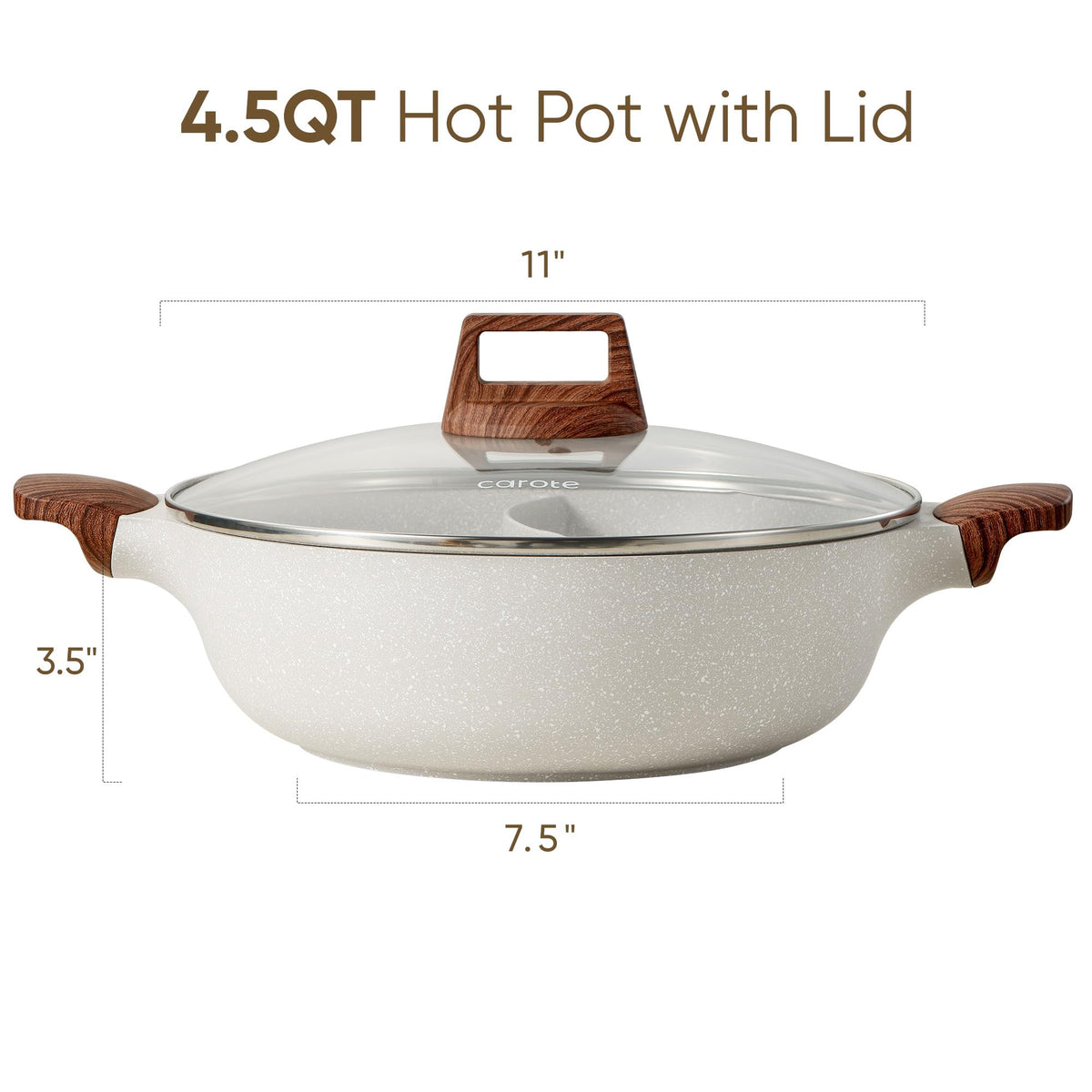 CAROTE dual-flavor divided pot enables separate flavors on one cooktop.