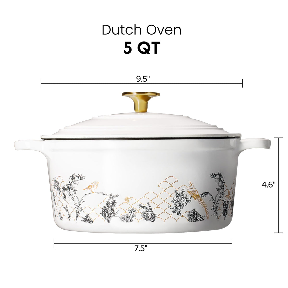 CAROTE dutch oven with floral enamel pattern enhances kitchen aesthetics during cooking.