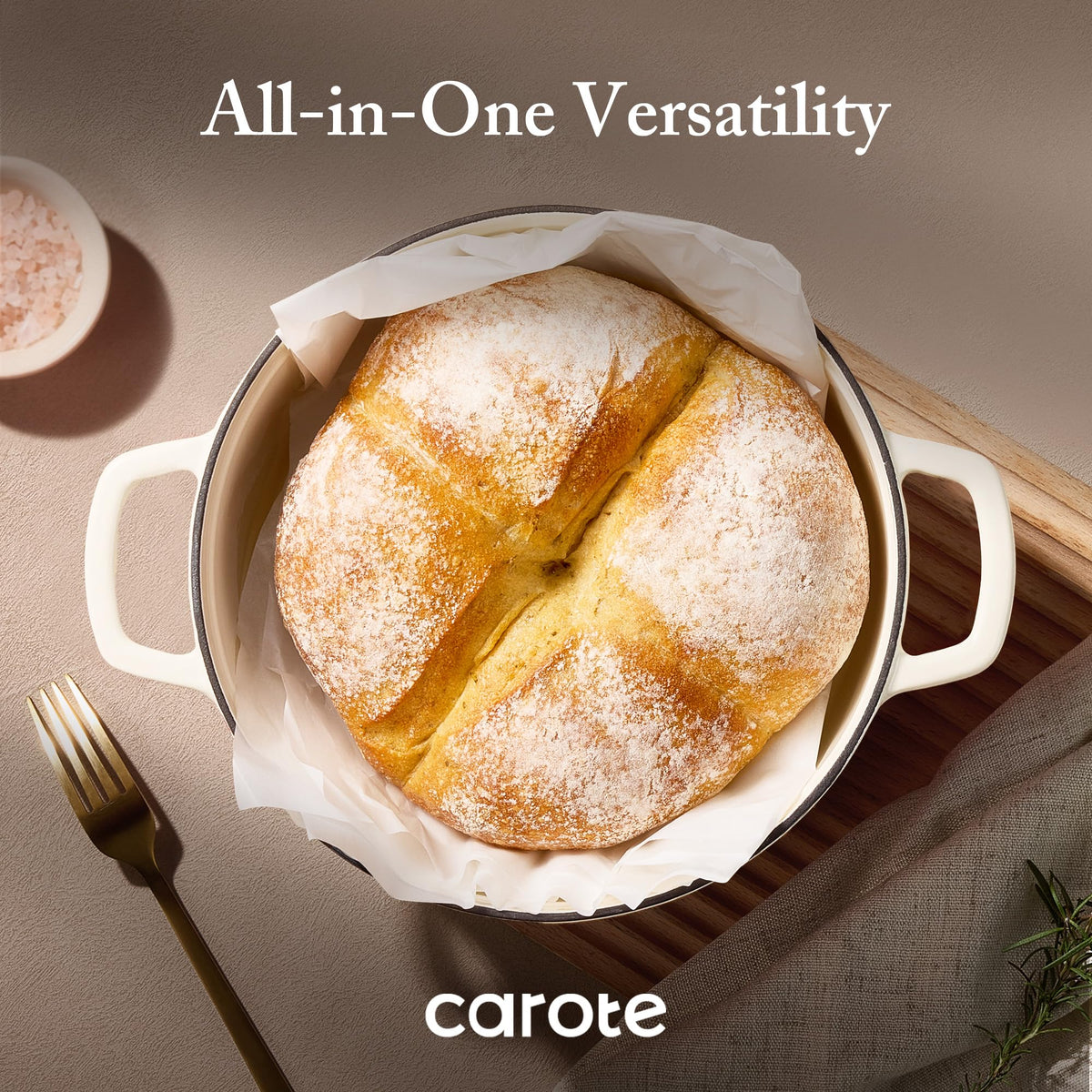 CAROTE Dutch oven withstands oven use up to 500°F for versatile cooking.