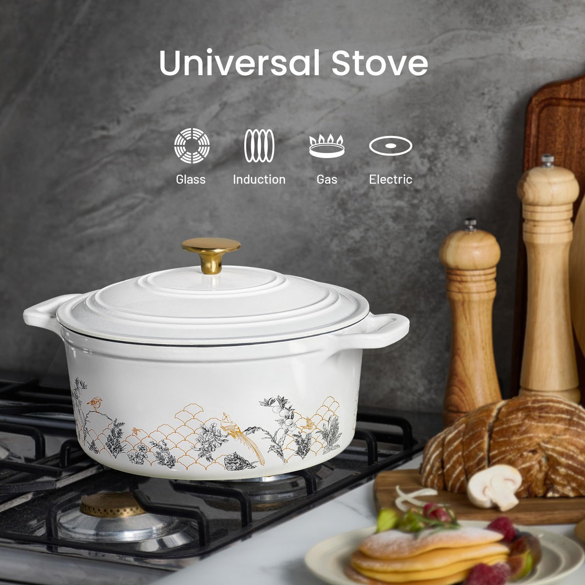 CAROTE white enamel interior eases cleanup and flavor retention during searing and braising.