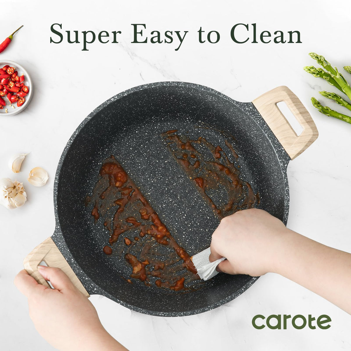 CAROTE easy-clean surface facilitates fast cleanup after meals.