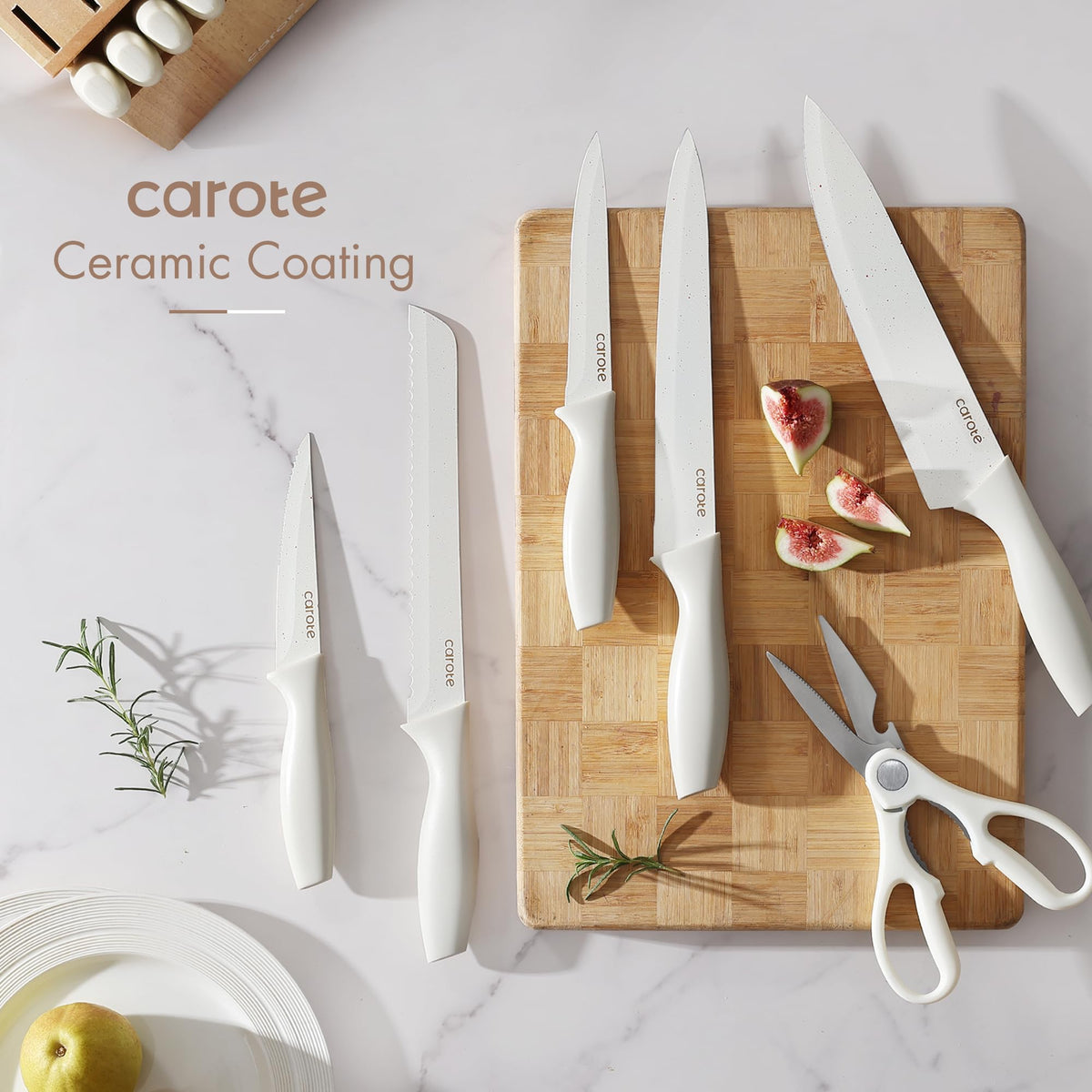 CAROTE elegant wooden knife block keeps blades safe