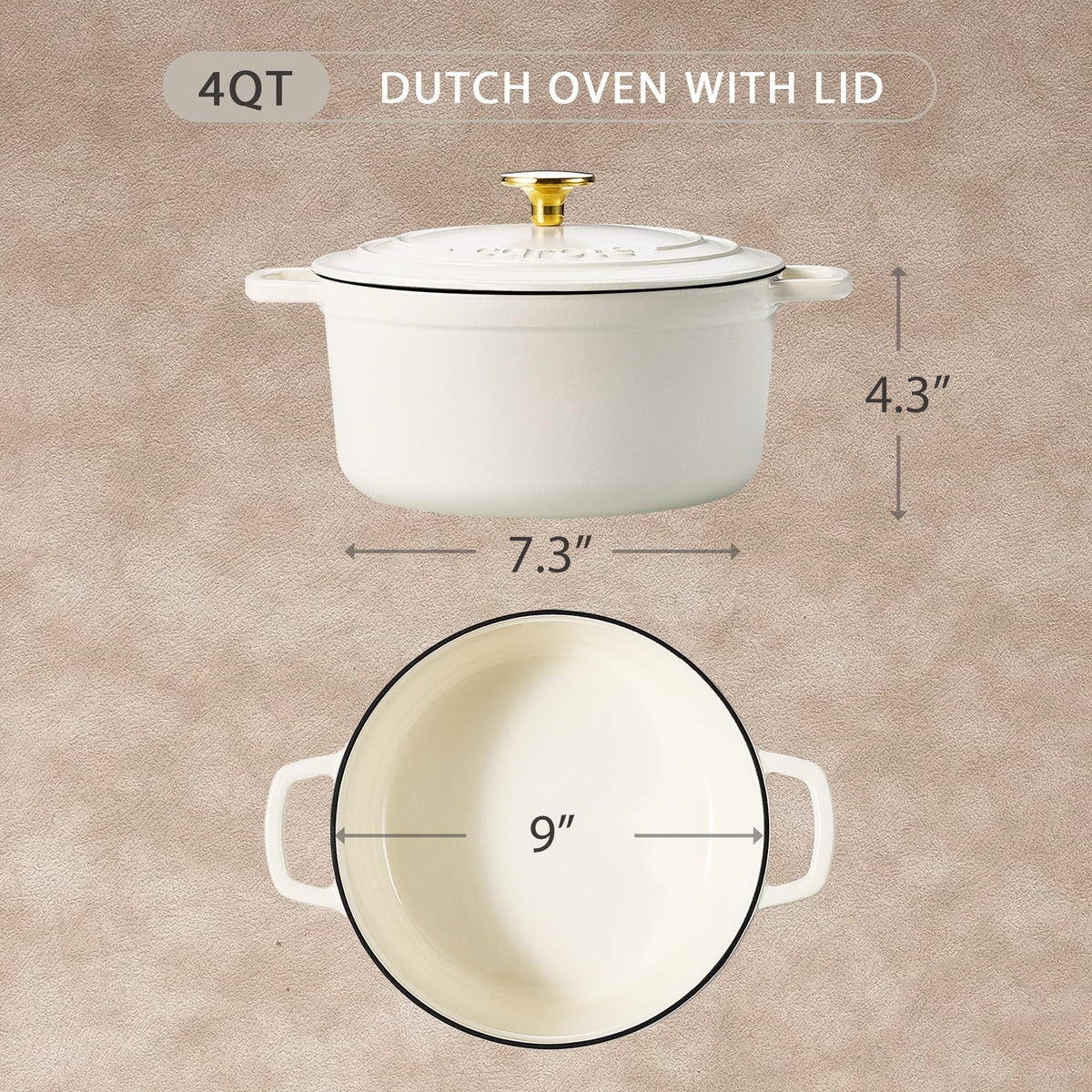 CAROTE cream-white Dutch oven with lid on, showcasing heat retention for flavorful meals.