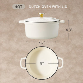 CAROTE cream-white Dutch oven with lid on, showcasing heat retention for flavorful meals.